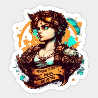 Steampunk Pilot Female Powering the past fueling the Future Sticker